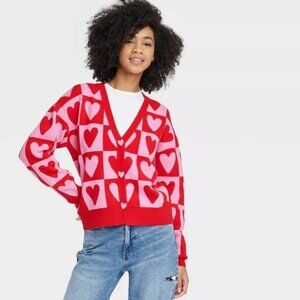 33 Degrees Postage Stamp Heart Cardigan NWT